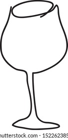 Continuous one line art. A wine glass. Drawing illustration for bar cafe menu design concept.