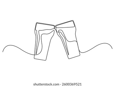 Continuous one line art wine glass drawing vector illustration. Single line art wine drinks. Vector illustration