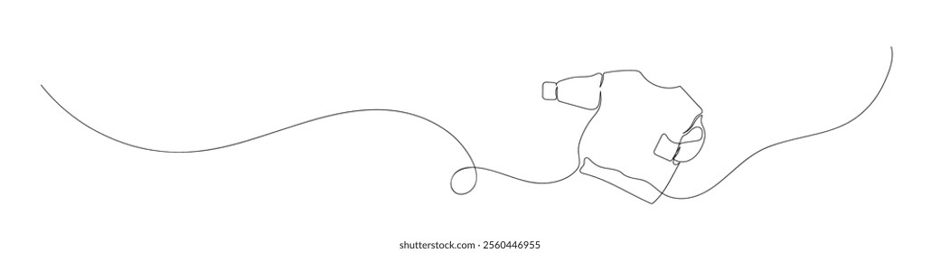 Continuous one line art of winter scarf floating in air on white background. Minimal one line art of muffler. Hand drawn doodle of scarf. 