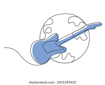 Continuous one line art world music day vector illustration