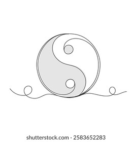 Continuous one line art yin yang chinese symbol isolated vector illustration on white background.