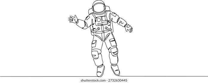 Continuous one line of an astronaut floating in space, representing exploration and wonder, drawn vector illustration.