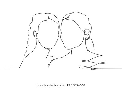 Continuous one line of attractive women face in silhouette. Linear stylized. Minimalist. Surreal abstract beauty concept
