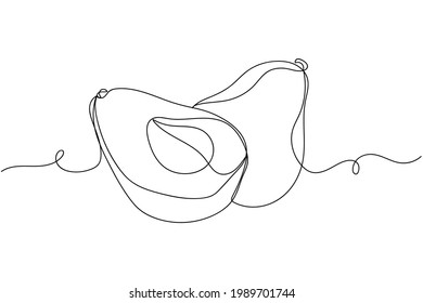 Continuous one line of avocado in silhouette on a white background. Linear stylized.Minimalist.