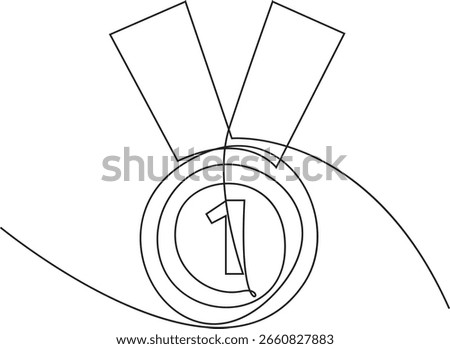 Continuous One line award badge gold emblem Icon for achievement or Certificate, Vector Illustration.	