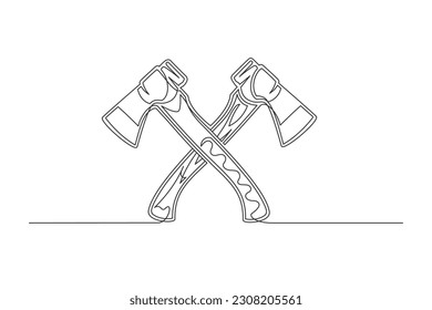 Continuous one line axes. Vintage axes isolated on a white background. Carpentry concept. Vector illustration