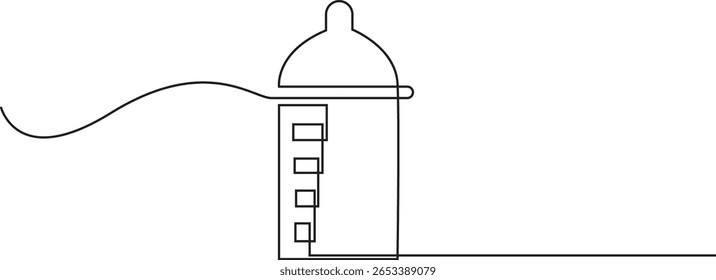 Línea continua de una línea Bebé alimentador de botella, esquema Icono de diseño de ilustración. Comida y bebidas Símbolo sobre fondo transparente, Ilustración vectorial