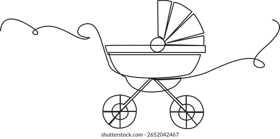 Continuous one line baby stroller. easy to use, Baby carriage, Vector Illustration
