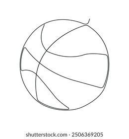 Continua una línea de pelota para el baloncesto en la silueta sobre fondo blanco. Lineal estilizado. Icono de silueta lineal dibujado a mano. Elemento de diseño de contorno mínimo para impresión, Anuncio, tarjeta, folleto, logotipo