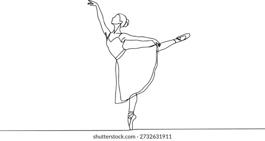 Uma linha contínua de uma bailarina dançando graciosamente, representando elegância e arte, ilustração vetorial desenhada.
