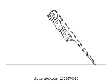 Continuous one line barber comb. Vintage barber comb isolated on a white background. Barbershop concept. Vector illustration