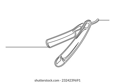 Continuous one line barber razor. Vintage barber razor isolated on a white background. Barbershop concept. Vector illustration