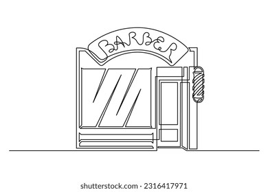 Continuous one line barber shop building. Vintage barber shop isolated on a white background. Barbershop concept. Vector illustration