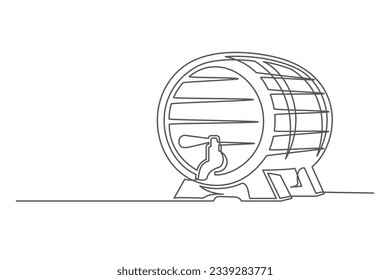 Continuous one line barrel keg. Vintage barrel keg isolated on a white background. Beer brewer concept. Vector illustration