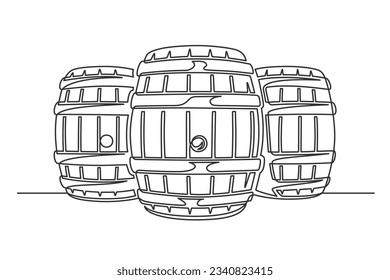 Continuous one line barrel keg. Vintage barrel keg isolated on a white background. Beer brewer concept. Vector illustration