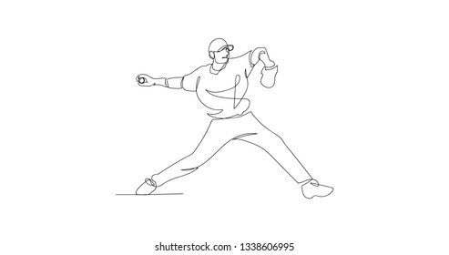 Continuous one line of baseball pitcher