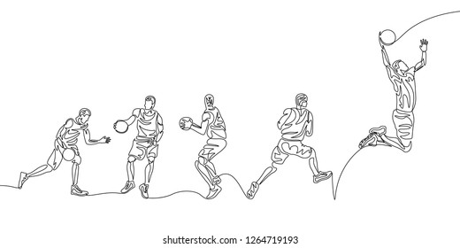 Continuous One Line Basketball Player Step By Step Doing Slam Dunk