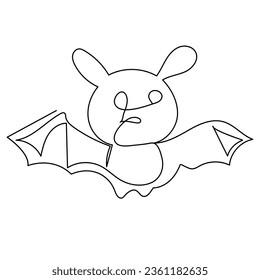 Continuous one line  bat drawing vector art illustration