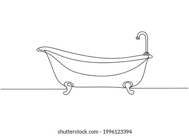 Continuous One Line Of Bathtub In Silhouette On A White Background. Linear Stylized.Minimalist.