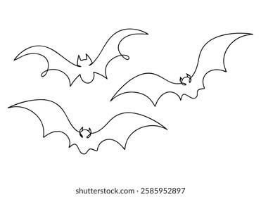 Continuous One Line Bats | Minimalist Flying Animal Vector Illustration