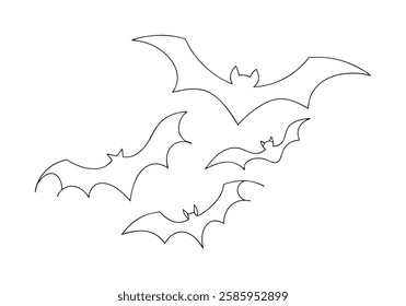 Continuous One Line Bats | Minimalist Flying Animal Vector Illustration