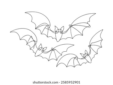 Continuous One Line Bats | Minimalist Flying Animal Vector Illustration