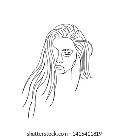 Continuous one line bautiful woman face with long hair. Art