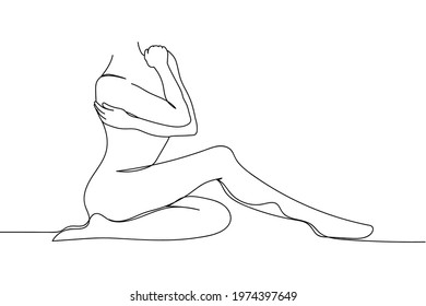 Continuous one line of beautiful female body is expressing in silhouette. Linear stylized. Minimalist.