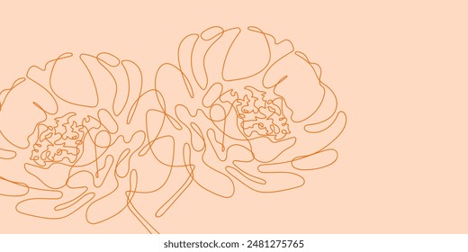 Continuo una línea de hermosas flores. Ilustración botánica minimalista. Peonías o rosas aisladas sobre fondo claro. 
