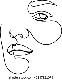 Continuous one line beautyful girl face drawing. Attractive young woman portrait. Female beauty concept minimal style. Abstract black and white vector illustration