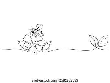 Continuous One Line Bee on Flower | Minimalist Nature Vector Illustration"