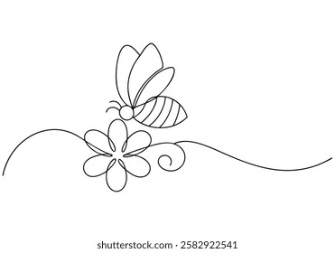 Continuous One Line Bee on Flower | Minimalist Nature Vector Illustration"