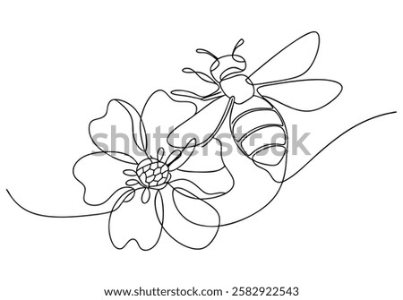 Continuous One Line Bee on Flower | Minimalist Nature Vector Illustration"