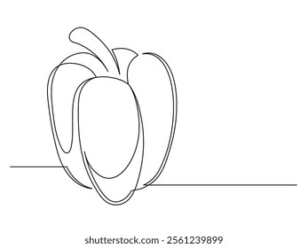 Continuous one line bell pepper isolated on white background. Simple vegetable silhouette. Hand drawn bell pepper outline. Vector illustration