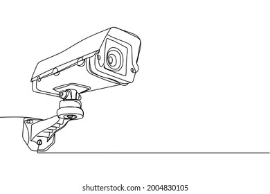Una línea continua de una gran cámara de tráfico en silueta sobre un fondo blanco. Linear estilizado.Minimalista.
