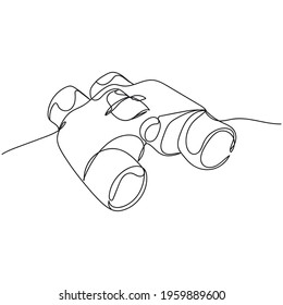 Continuous one line of binoculars in silhouette. Minimal style. Perfect for cards, party invitations, posters, stickers, clothing. Black abstract icon.