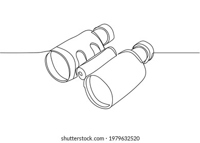 Continuous one line of binoculars in silhouette. Linear stylized. Minimalist. 