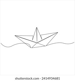 Continuous one line boat drawing out line vector illustration design