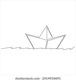 Continuous one line boat drawing out line vector illustration design