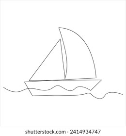 Continuous one line boat drawing out line vector illustration design