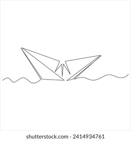 Continuous one line boat drawing out line vector illustration design