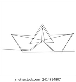 Continuous one line boat drawing out line vector illustration design