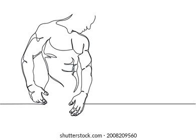 Continuous one line of bodybuilder sport concept in silhouette on a white background. Linear stylized.Minimalist.