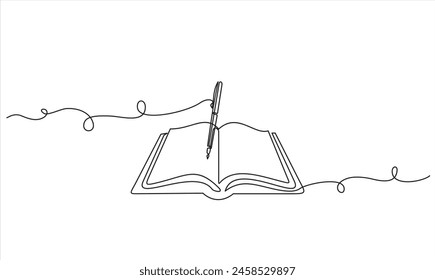 Continuous One line book with pen drawing outline vector illustration and world book day concept design. Education study and knowledge library concept in simple linear style. 