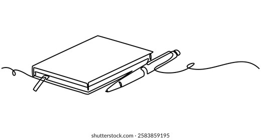 Continuous One line book with pen drawing outline vector illustration and world book day concept design. Education study and knowledge library concept in simple linear style, one line pro and white.