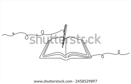 Continuous One line book with pen drawing outline vector illustration and world book day concept design. Education study and knowledge library concept in simple linear style. 