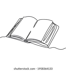Una línea continua de libro en silueta. Estilo minimalista. Perfecto para tarjetas, invitaciones a fiestas, afiches, pegatinas, ropa. Icono abstracto negro. Concepto de educación