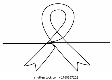 Continuous one line of breast cancer charity badge ribbon. Cancer ribbon and health concept vector illustration.