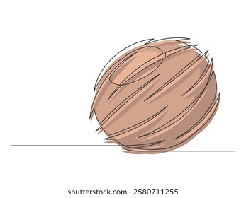 Continuous one line brown coconut isolated on white background. Simple plant silhouette. Hand drawn coconut outline. Editable stroke. Vector illustration