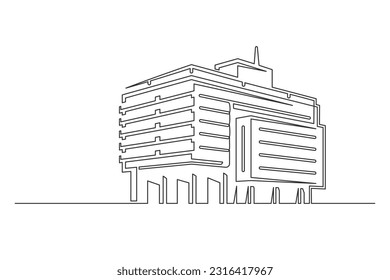 Continuous one line building. Vintage building isolated on a white background. Business concept. Vector illustration